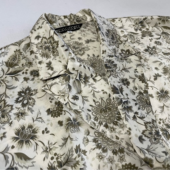 Vintage Silk Satin Tie Front Crop Top Green Floral - Picture 8 of 16